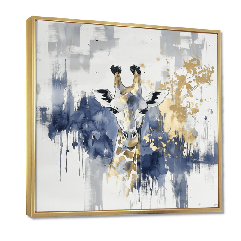 Girafe bleue et dorée II, Reproduction avec cadre flottant, H 30 po x l 30 po, Gold