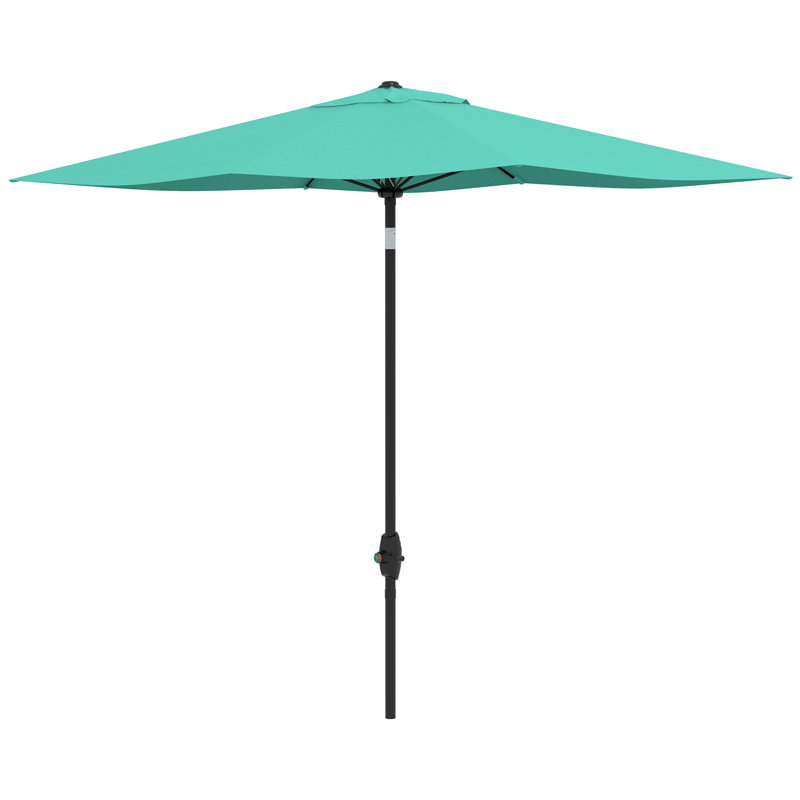 Parasol de table rectangulaire pour l'extérieur avec manivelle et bouton poussoir, Vert, H 96,3 po x l 116,5 po x P 77,5 po