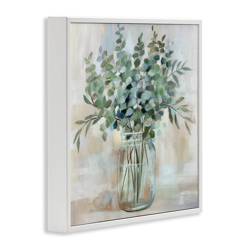 Soothing Eucalyptus Flower Herb Arrangement Canvas Print in White Frame