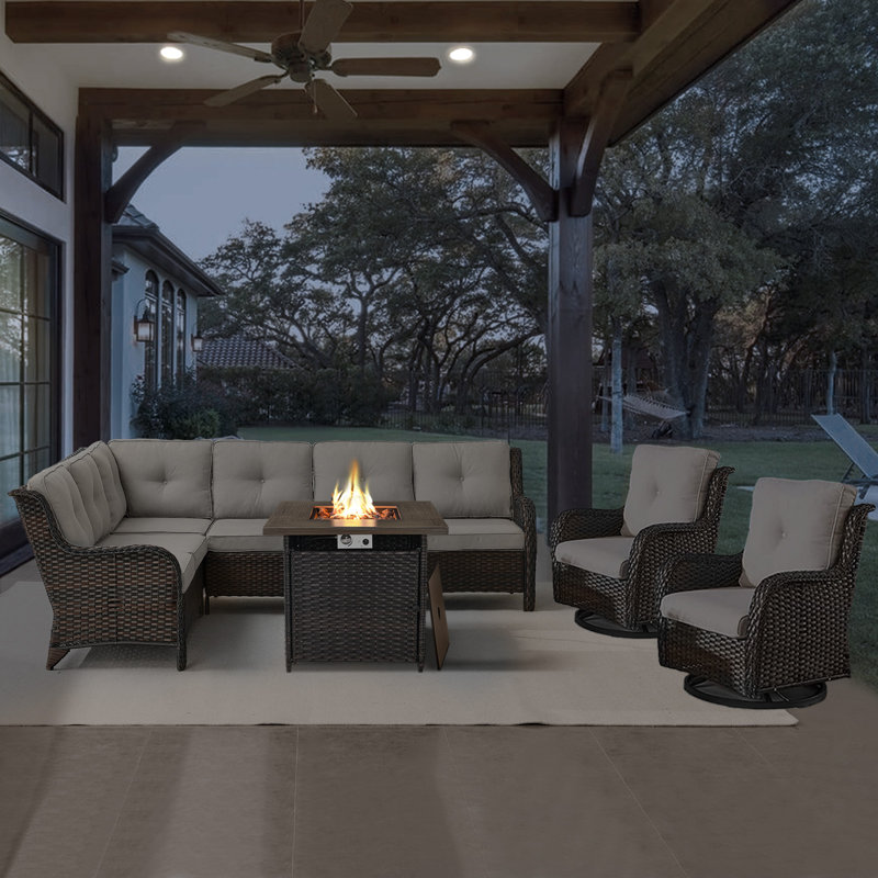 Bonia 8 - Person Outdoor Seating Group with Cushions, Brown, Beige
