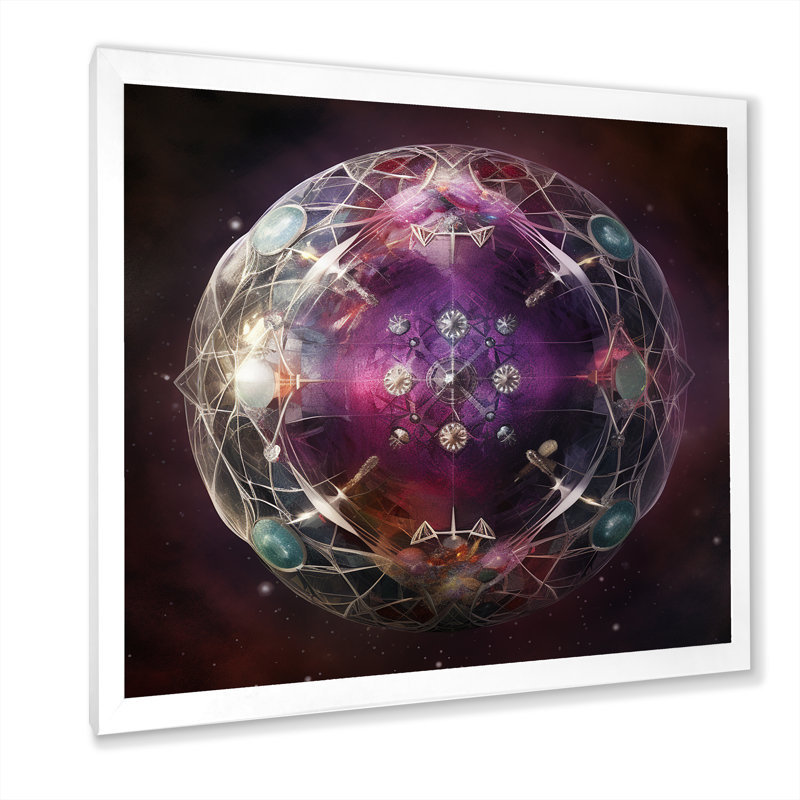 Impression sur toile géométrique moderne, "Galactic planetic rose sphère I", H 36 po x l 36 po x P 1,5 po, Cadre simple blanc