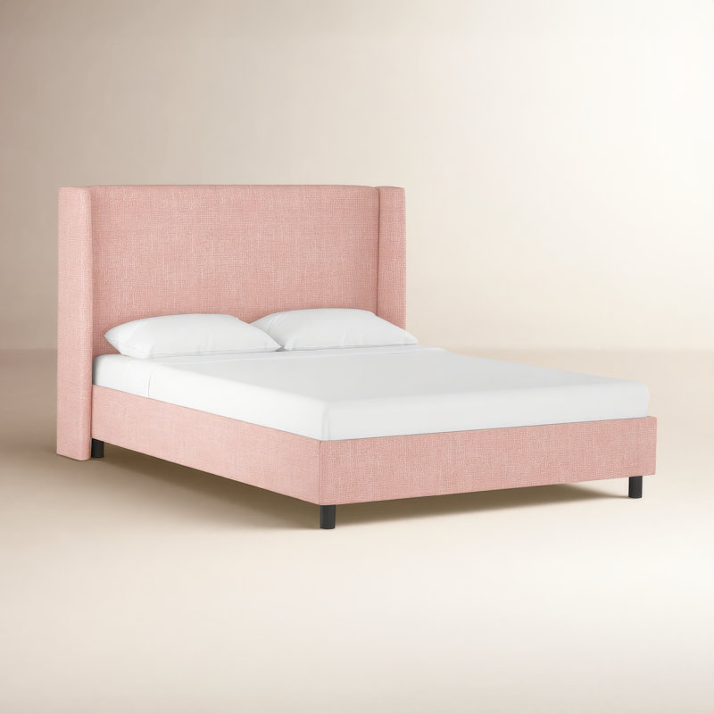 Tilly Upholstered Low Profile Platform Bed, Queen, Zuma Rosequartz Textured Linen