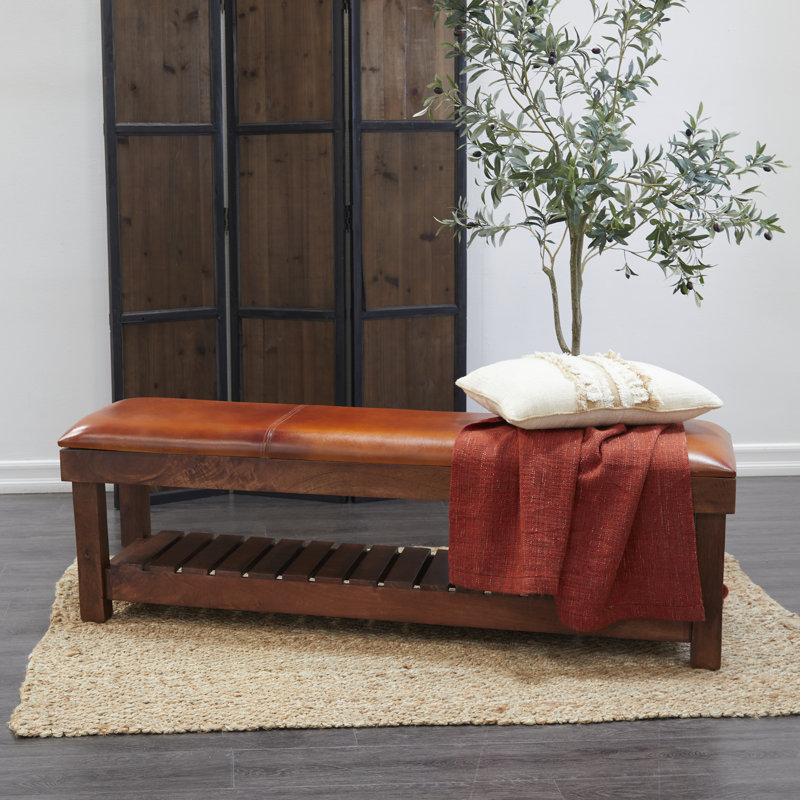 Banc de rangement en cuir véritable