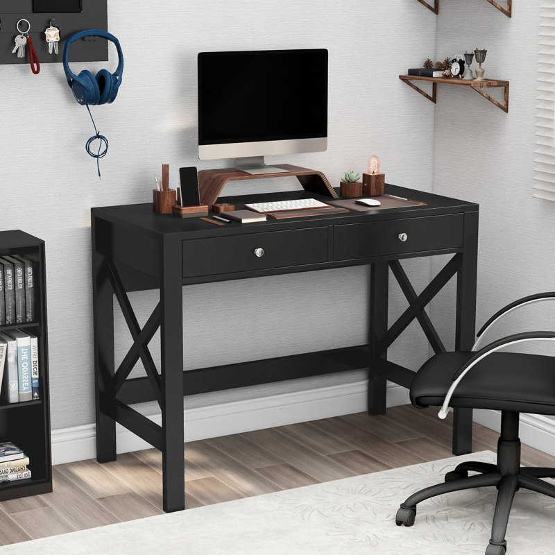 39.4" W Writing Desk with 2 Drawers, Black