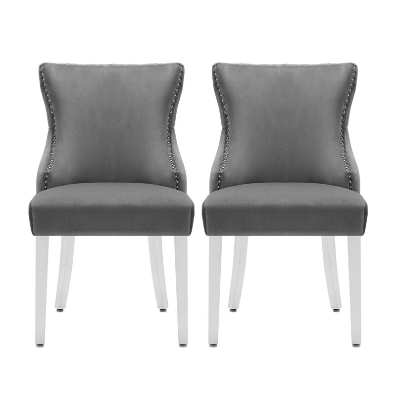 Fujiye 18.5'' H Tufted Velvet Upholstered Side Chair, Dark Gray