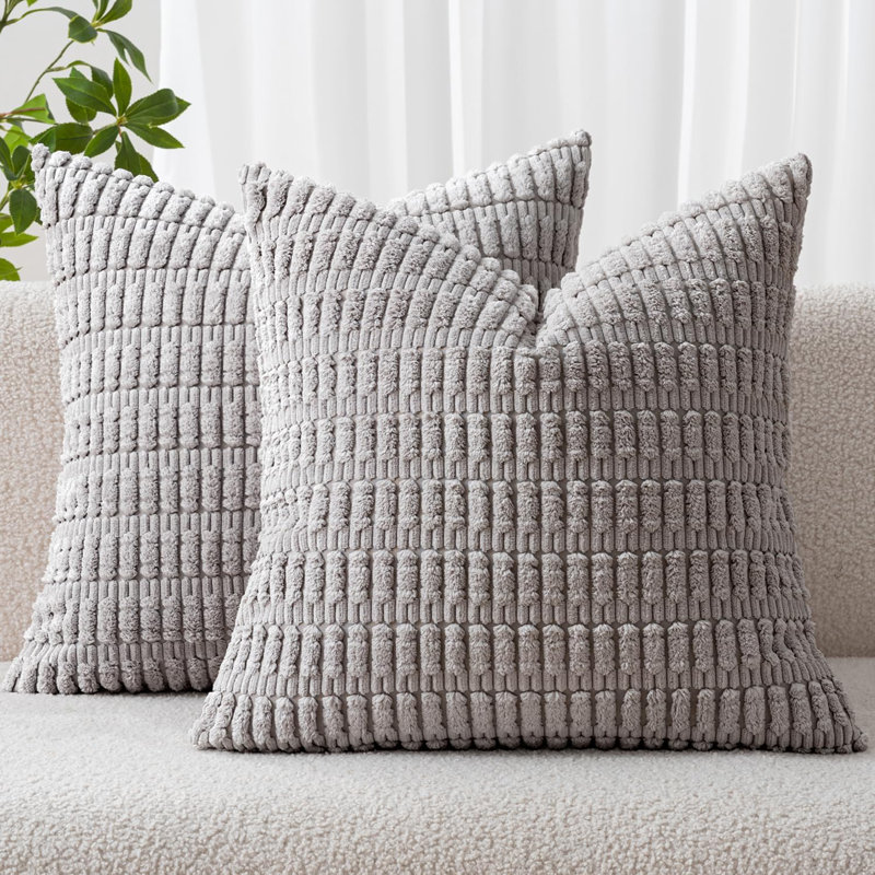 Striped Square Pillow Cover, Light Grey
