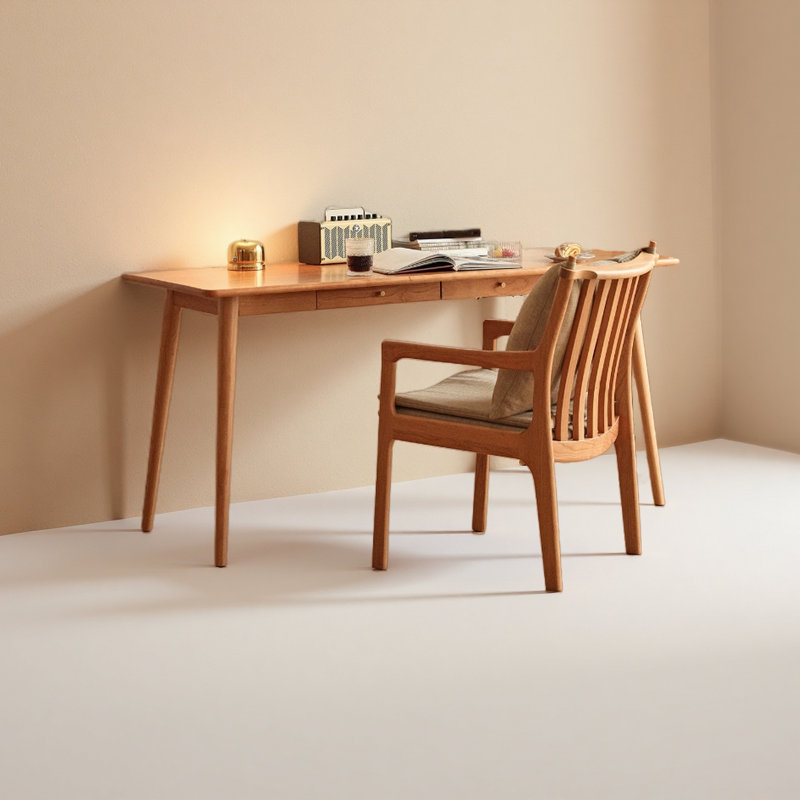 Cherry wood solid wood desk, 29.52" H x 55.11" W x 23.62" D