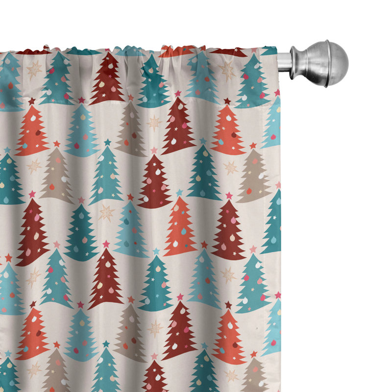 Christmas Tree Floral Semi-Sheer Rod Pocket Curtain Panels, 28" x 84"
