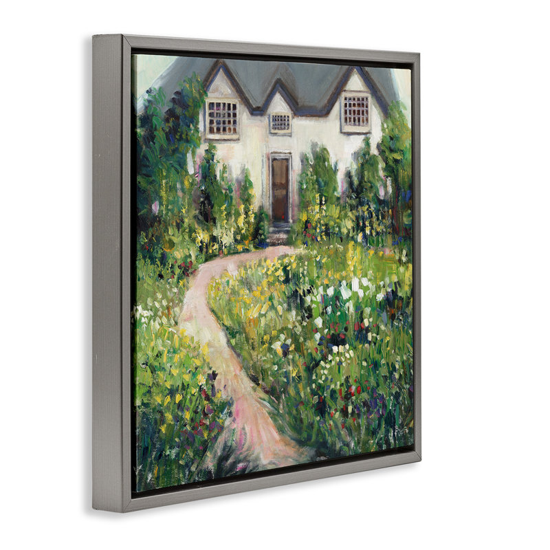 Fleurs de jardin champêtre, Cadre flottant gris lustré, H 18 po x l 18 po