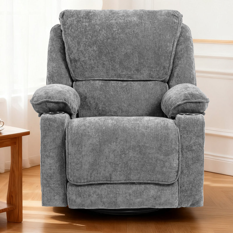 93cm Wide Chenille Standard Recliner with Massager, Light Grey