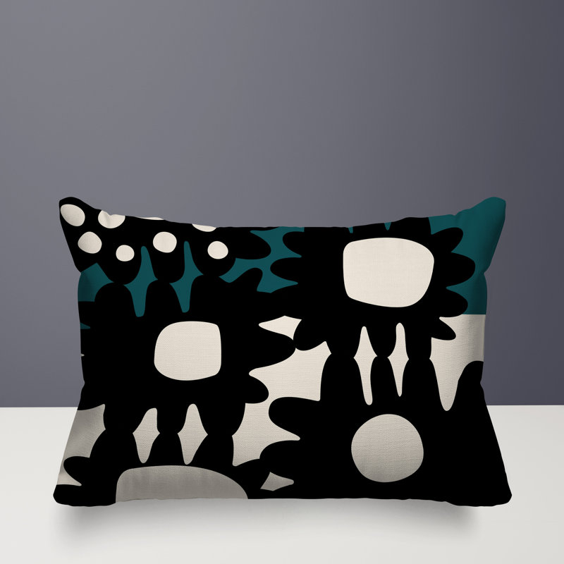 Coussin rectangulaire intérieur / extérieur Dunn, Émeraude / noir / blanc cassé, H 14 po x l 20 po