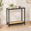 31.5" Bamboo and Wood Console Table with Rattan and Glass Accents, Narrow Entryway Table, Walnut