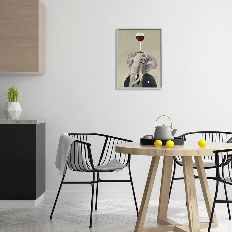 «Fancy Elephant suit Monocle» tenant un verre à vin par Coco de Paris - Peinture, H 20 po x l 16 po x P 1,5 po