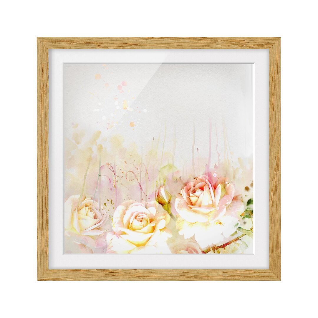 Gerahmtes Wandbild Rose blüht Aquarell