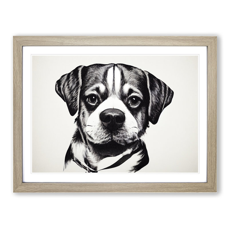 Dog Vol.9 - Single Picture Frame Print, 25cm H x 34cm W, Oak