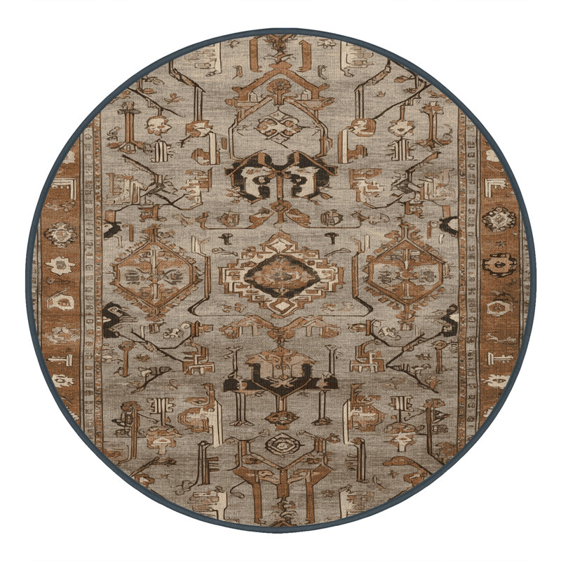 Machine Washable Turkish Brown Area Rug, Round 5'