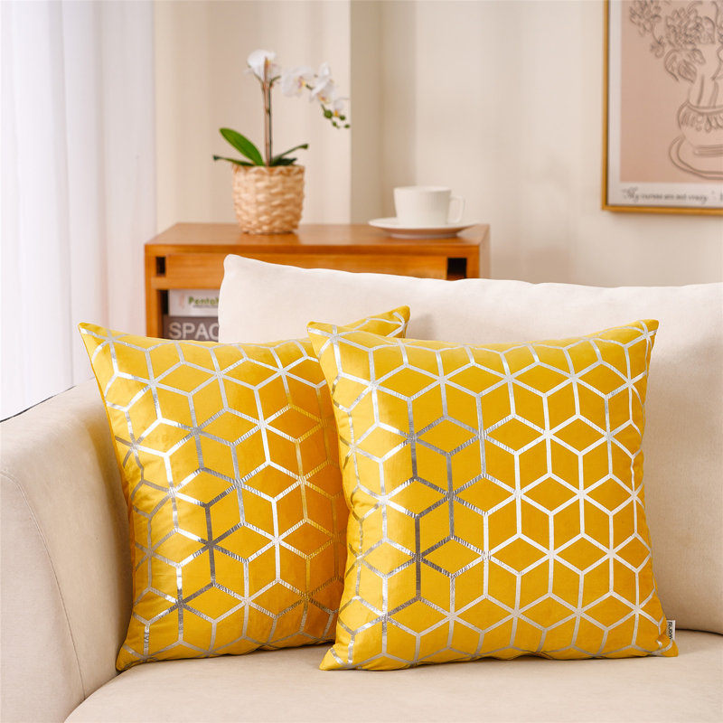Geometric Velvet Throw Pillow, Blue, 20" x 20"