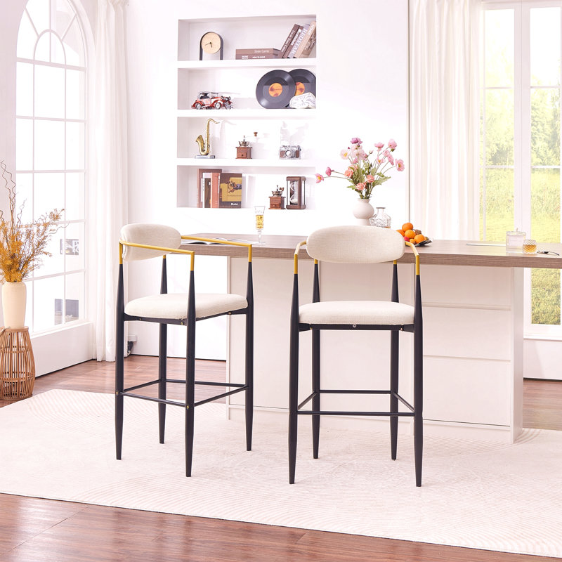Tabouret de bar moderne rembourré avec accoudoirs dorés - hauteur de siège de 23 po, conception ergonomique, ensemble de 2