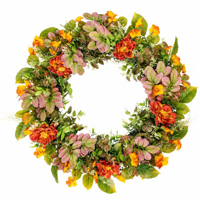 Couronne florale d'automne 17,7 pouces fabriquée à la main pour porte d'entrée