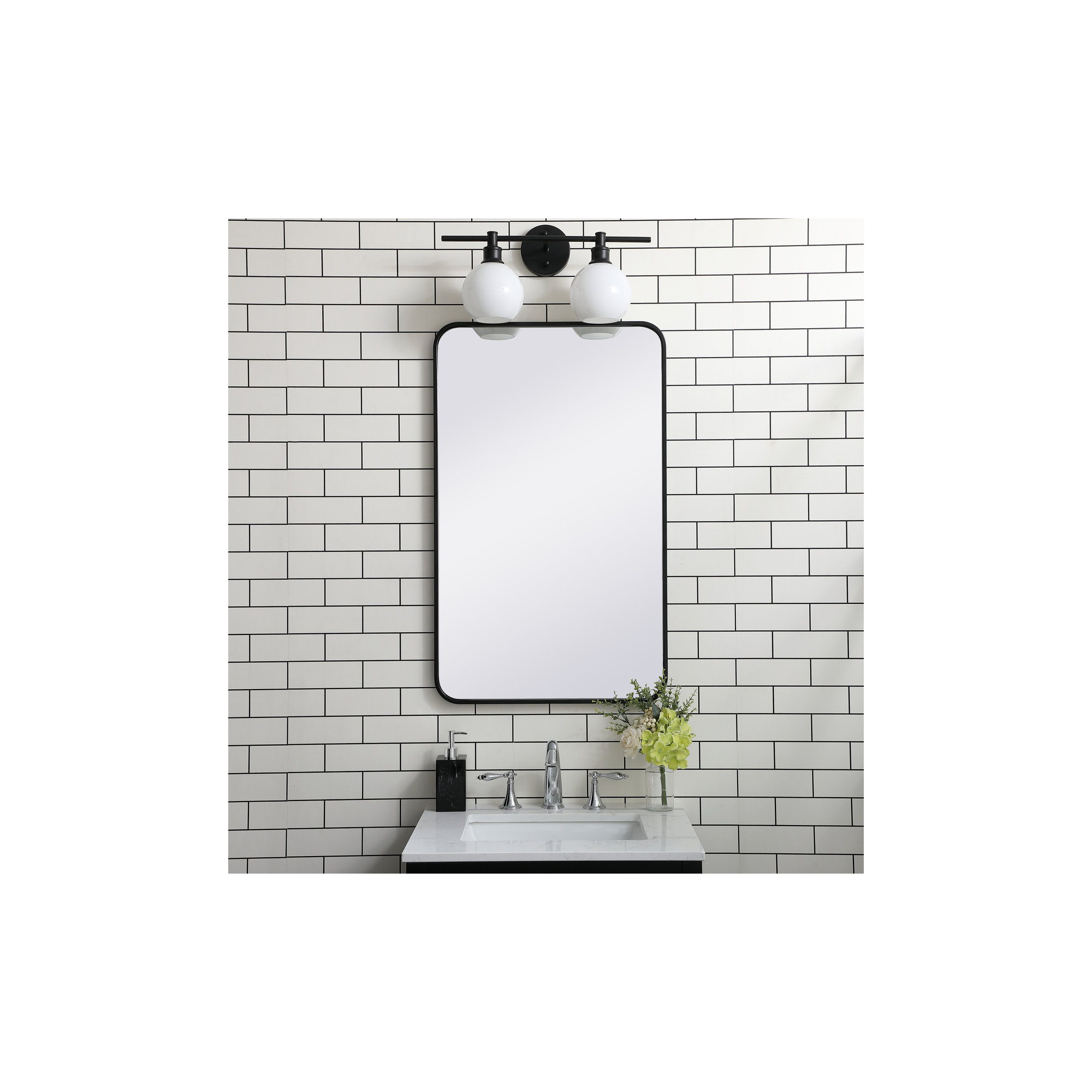 Sabine Metal Rounded Rectangle Wall Mirror, 36" x 22", Black