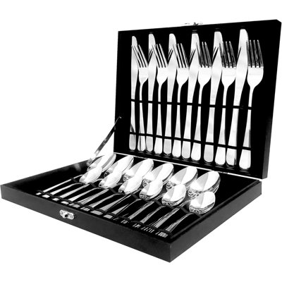 OVENTE Silverware Set Service for 6, Durable Stainless Steel Flatware Cutlery Utensil, Premium Tableware and Dishwasher Safe with Steak Dinner Knives, Fork, Spoon & Teaspoon, Silver FL20241CH