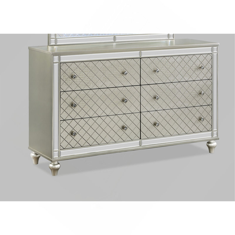 1Pc Glam 6-Drawer Bedroom Dresser Diamond Patterned Drawer Fronts