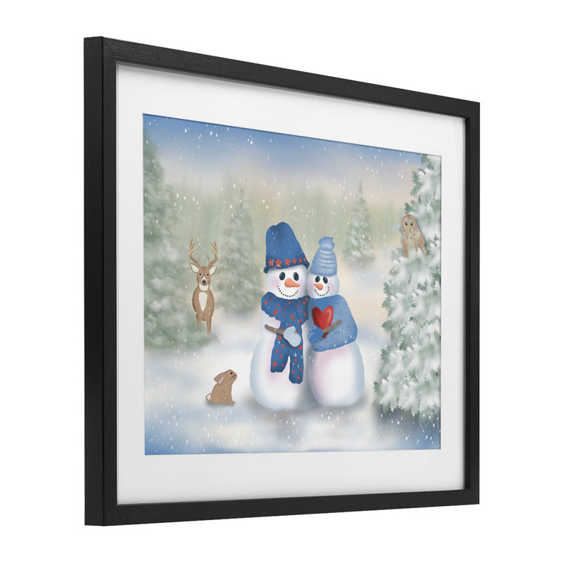 «Snow In Love Snowman Couple», reproduction sous verre encadrée, conception de Lynn Kellan, H 13 po x l 16 po