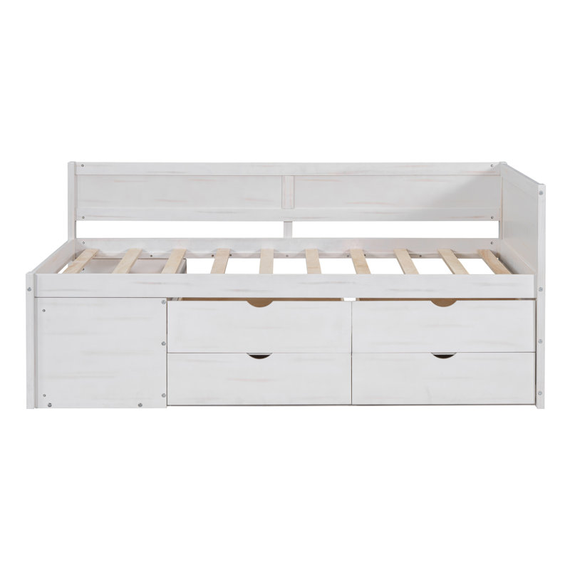 Daybed with Drawers and Shelves, Multipurpose Design for Storage and Relaxation, Features Spacious Shelves and Drawers, Perfect for Maximizing Space in Small Rooms