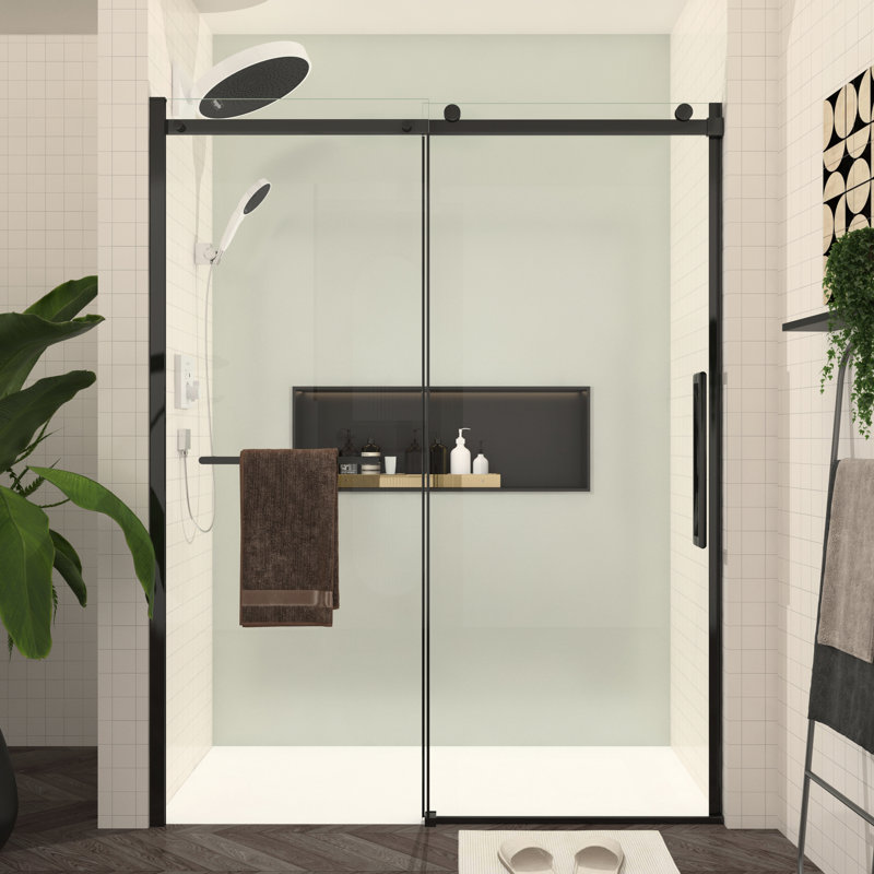 Glass Shower Door, 5/16" Thick Tempered Glass, 56 - 60"W X 76"H, Matte Black Accents, Smooth Sliding Tracks, Easy Clean Surface, Bathroom Upgrade 76"H Build, Fixtures, Motion, Maintenance Coating,