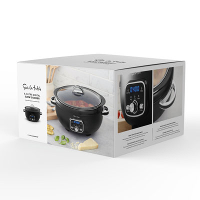 Sur La Table SLT16011BLK Core 6.5 Litre Digital Slow Cooker for Stews, Casseroles and Meat with Digital LED Screen, 3 Temperature Functions, Removable Aluminium Pot, Energy Saving, 320W, Black