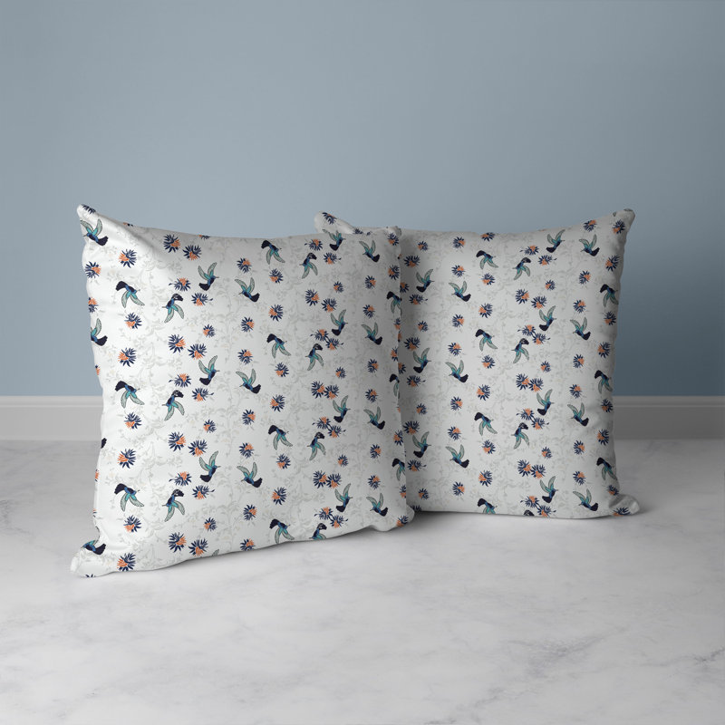 Coussin réversible Songbird Flora Parade, H 26 po x l 26 po, Blanc / orange / indigo