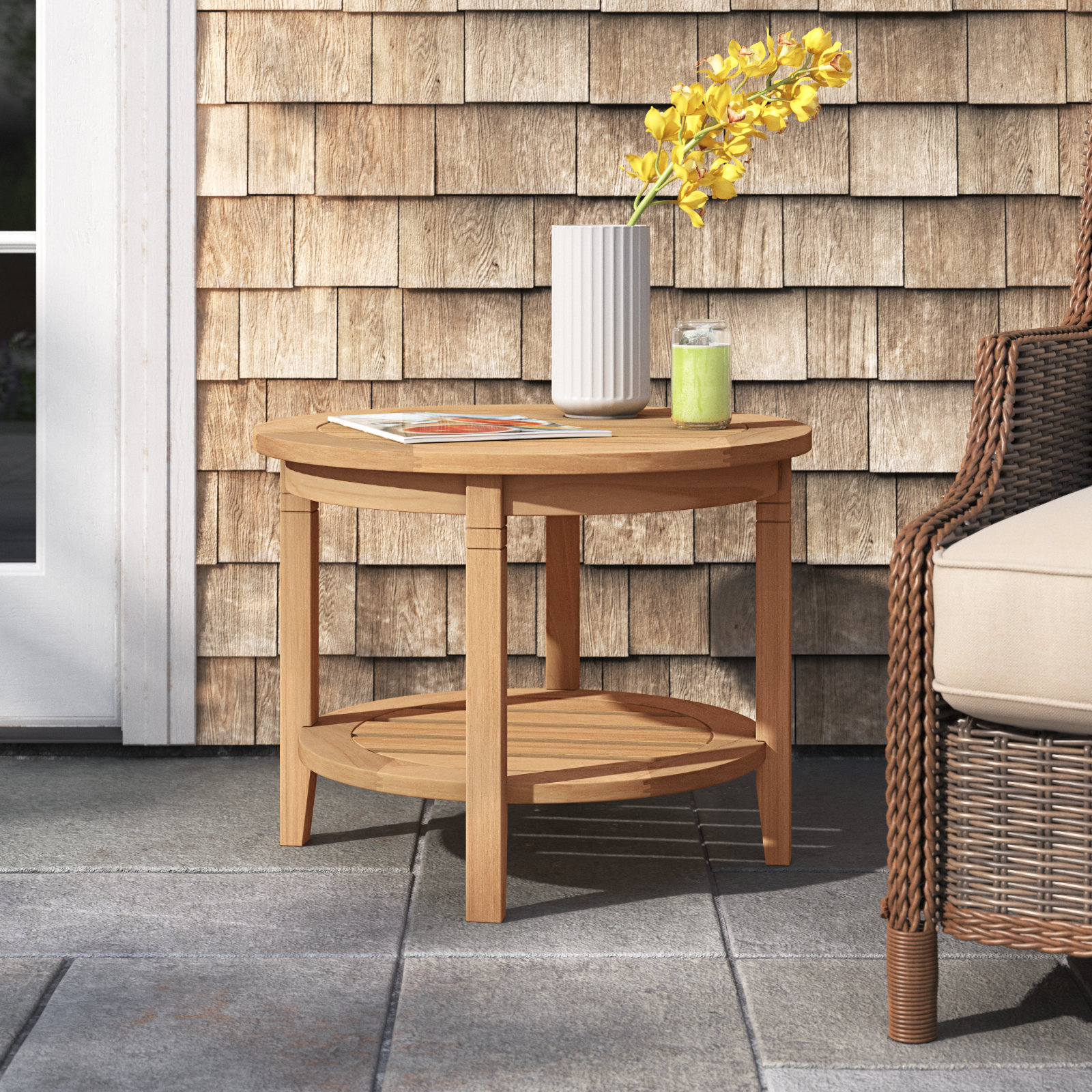 Colden Teak Outdoor Side Table, Natural Teak, 24"