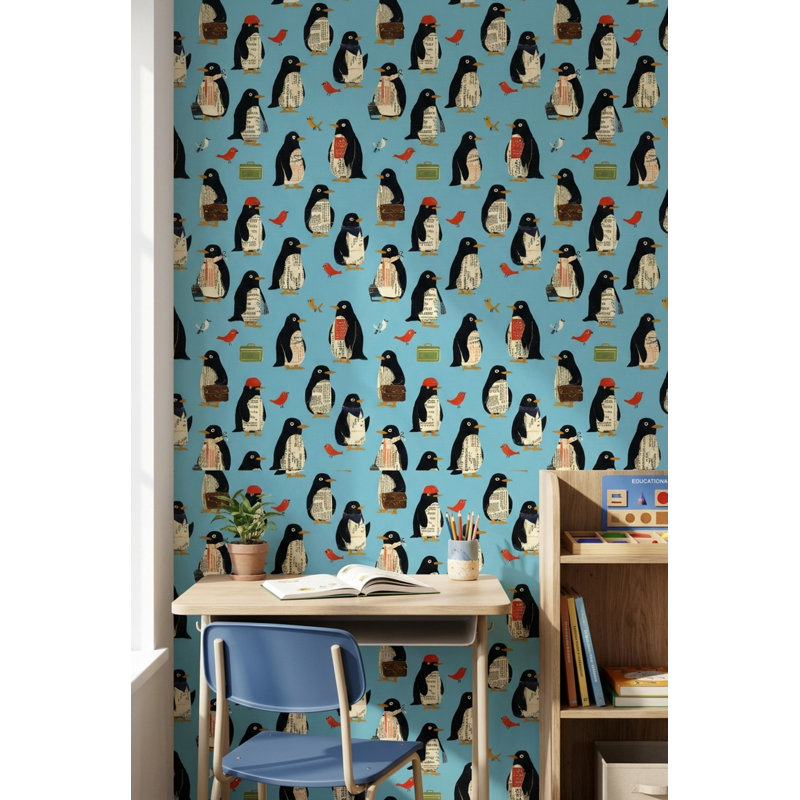Murale de collage fantaisiste Penguins, Peler et coller