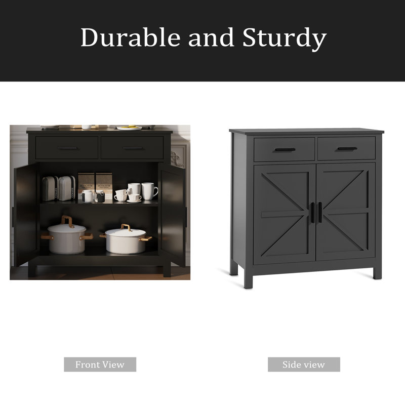 Black Modern Farmhouse Buffet Cabinet with Storage and Drawers