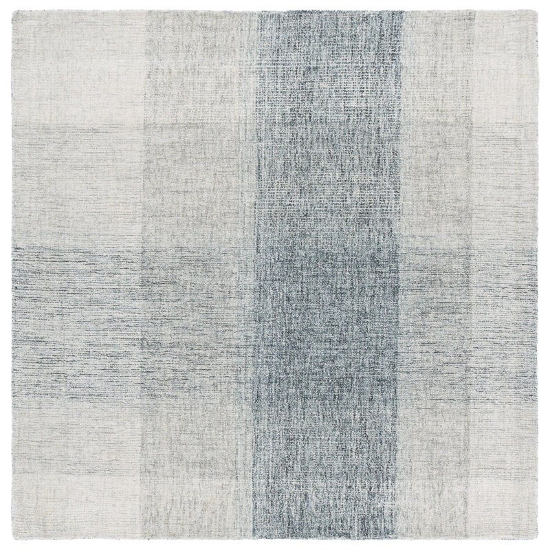 Tapis gris et bleu en laine et en coton touffeté à la main Everlean, Carré 6 pi