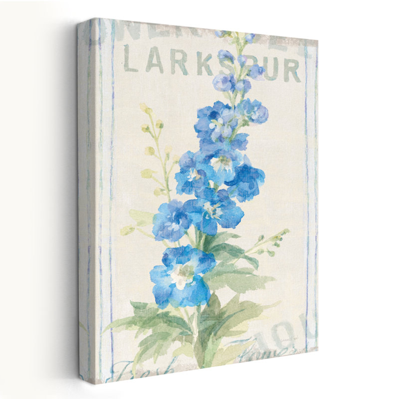 Delphiniums and Farmhouse Floursack Florals VII Crop Art, H 36 po x l 24 po