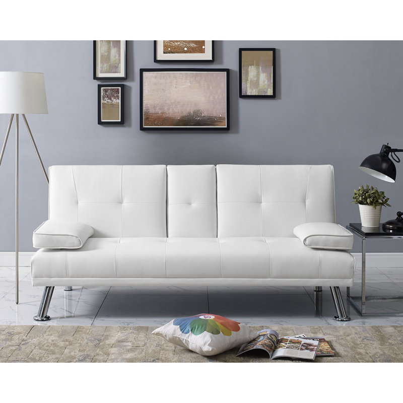 Crifasi Twin 38.6'' Faux Leather Convertible Sofa, White Faux Leather