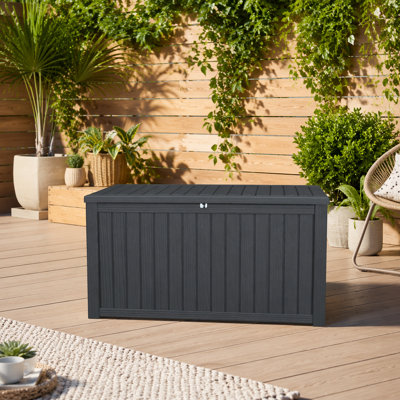 180 Gallon Large Outdoor Storage XXL Deck Box for Patio Furniture, Outdoor Cushions, Garden Tools and Sports/Pools Equipment, Waterproof Resin, Lockable, Black