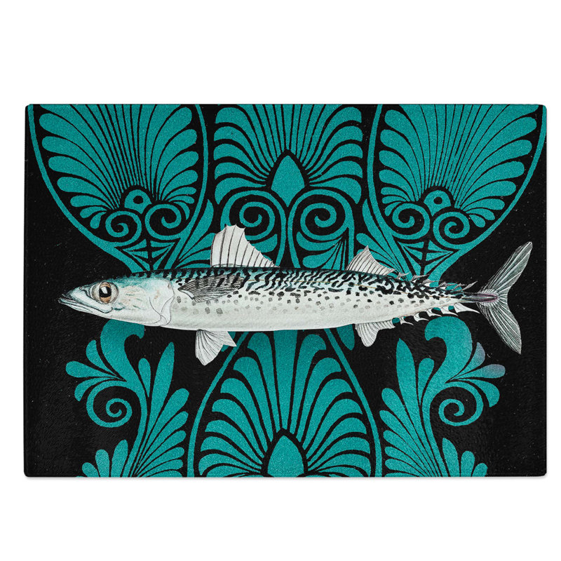 Glass Illustration of A Blue Mackerel by F.E. Clarke Chopping Board, 39 cm W x 28.5 cm L