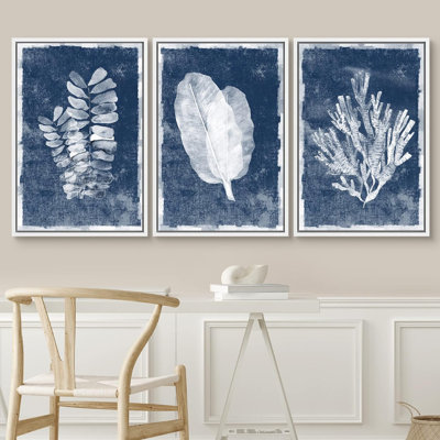 «Minimal Botanical», feuilles de la jungle bleue, art nautique corail, impression sur toile, 3 pièces