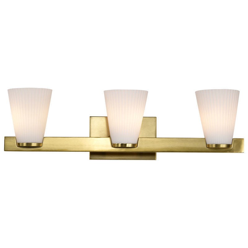 Keindl - Coiffeuse - Verre blanc nervuré, Bronze brillant, 24 po de largeur, Trois lumières