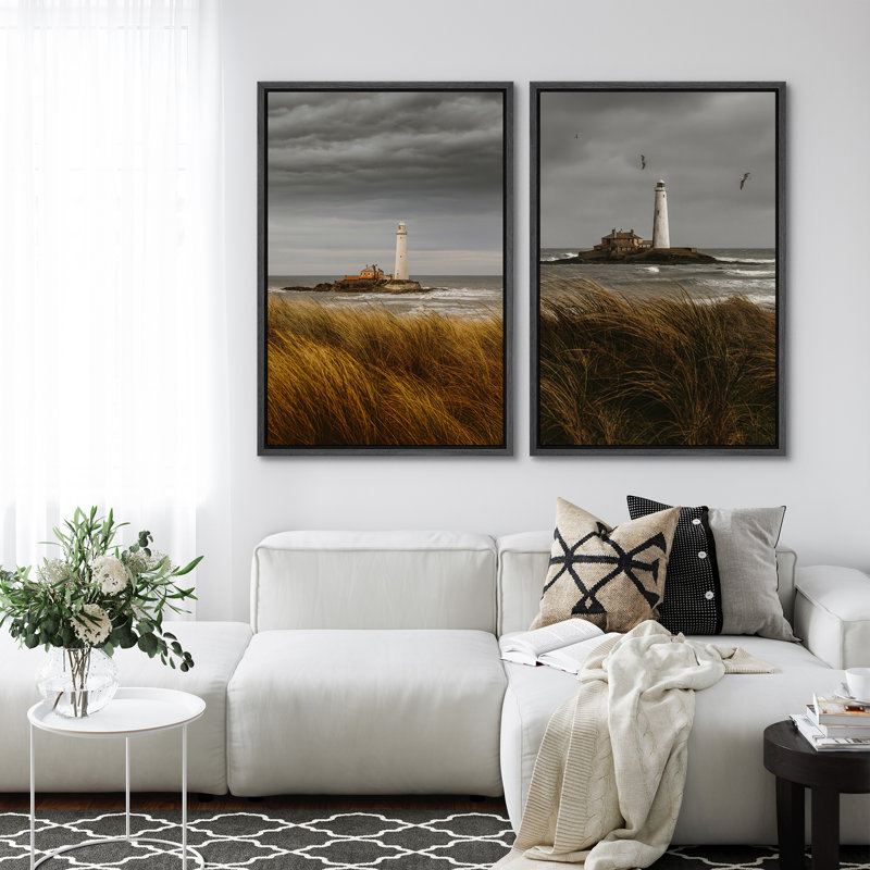 Plage, paysage mural, ensemble de 2 reproductions d'art sur toile encadrées, H 24 po x l 32 po, Noir