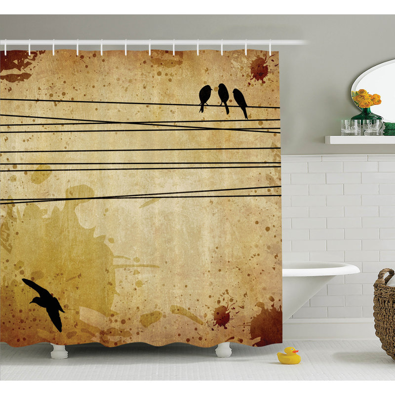 Ensemble de rideau de douche oiseaux on cable grunge, H 75 po x l 69 po