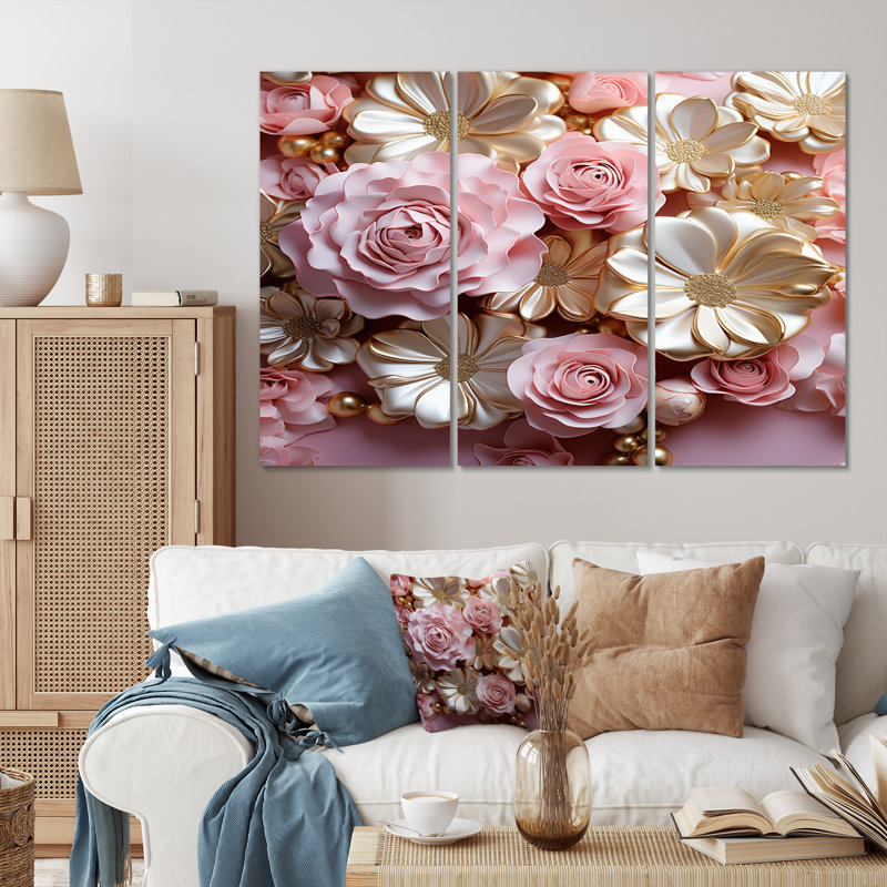 Ensemble de salon Tender White and Light Pink, H 40 po x l 60 po x P 1 po
