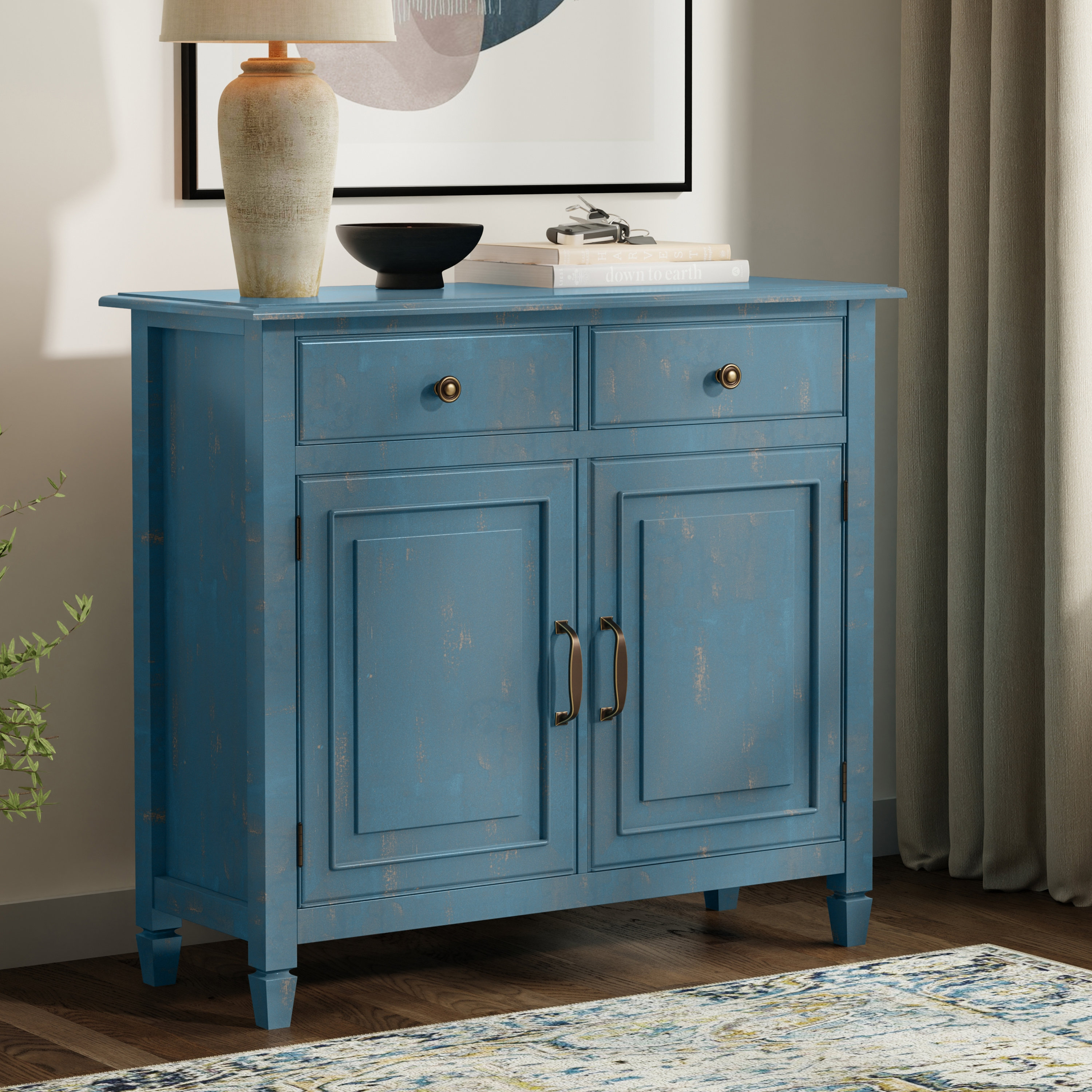 Simpli Home Connaught 40"W Solid Wood 2-Shelf Entryway Storage Cabinet with 2 Storage Drawers & Reviews | Wayfair