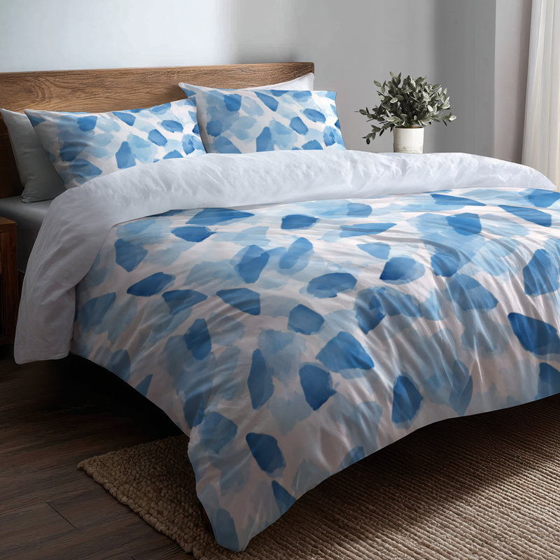 Ensemble de literie moderne 3 pièces - Ensemble de housse de couette et de coussins géométriques bleu abstrait