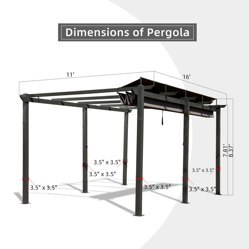 Pergola en aluminium avec auvent, 16 pi x 11 pi, gris