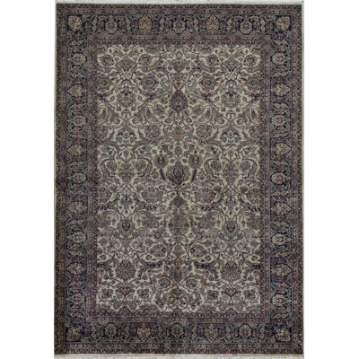 Hand-Knotted High-Quality Beige and Navy Area Rug