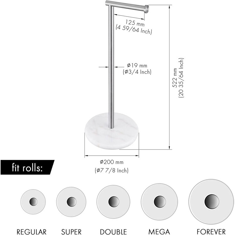 Porte-papier hygiénique avec base en marbre moderne, porte-papier hygiénique sur pied pour salle de bain, Argent