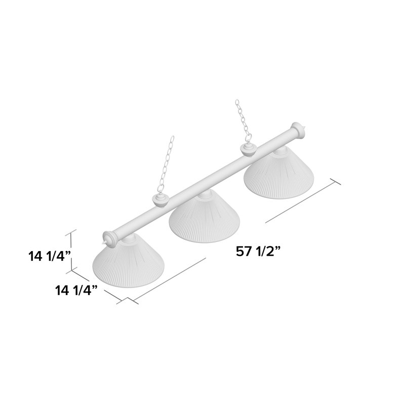 Luminaire suspendu linéaire à 3 lumières pour table de billard Chevelle, Fumée, Noir mat, H 14,25 po x l 57,5 po x p 14,25 po